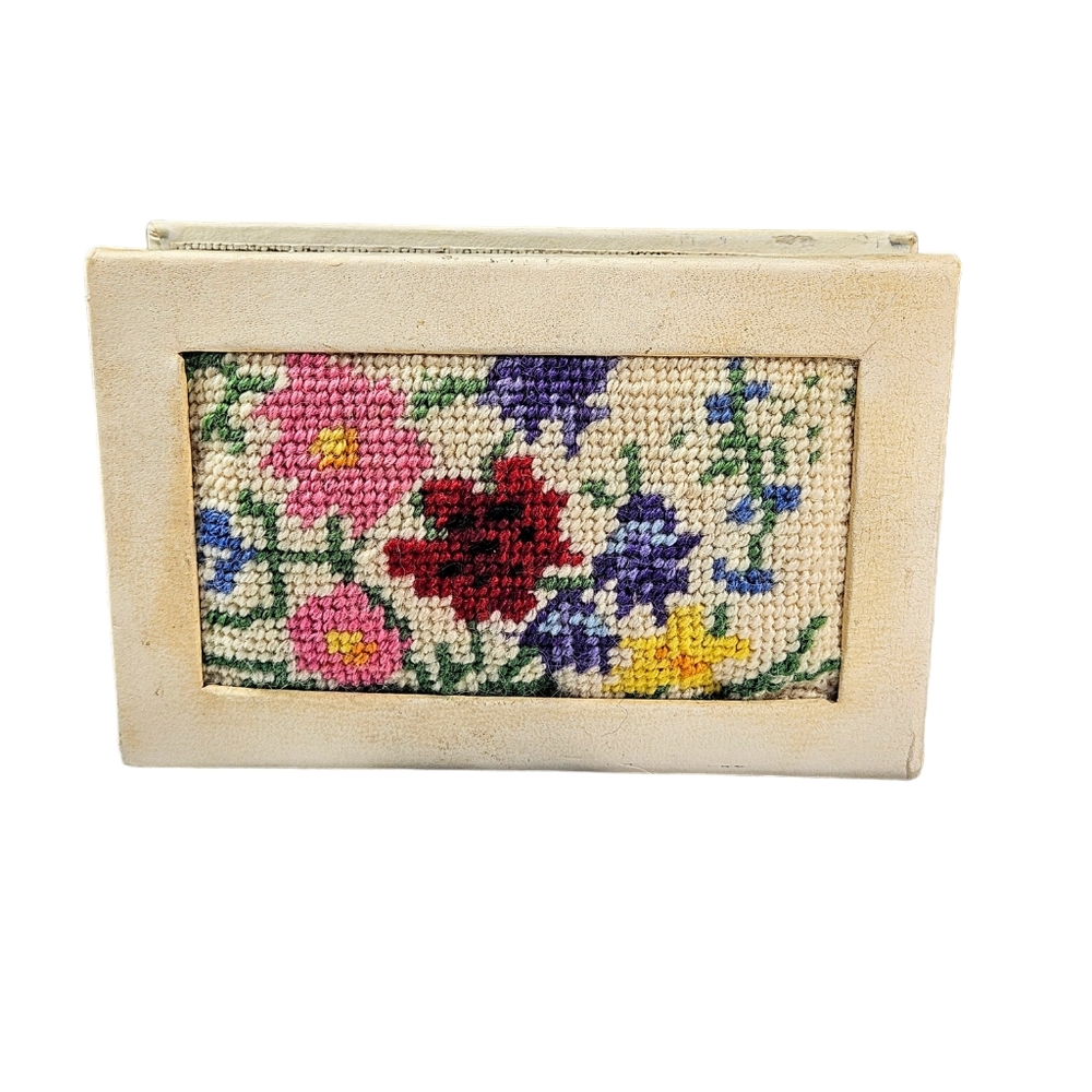 Vintage Hand Made Needlepoint Floral Napkin Holder